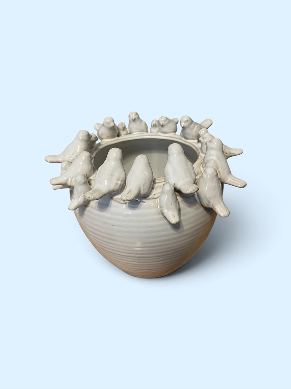 Cracker Barrel Ceramic Bird Bowl in Cream and Tan Glaze